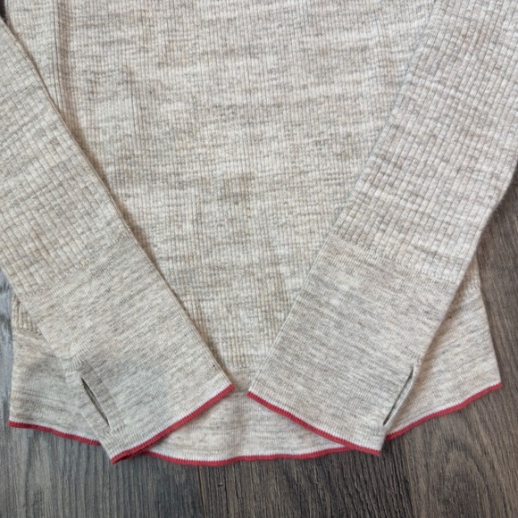 Victorias Secret Ribbed Mock Neck Long Sleeve Top Heathered Beige Pink Trim L G - Picture 5 of 6